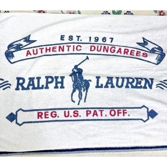 Vintage Polo Ralph Lauren Beach Bath Towel Big Pony Horse Logo 70X33 Red Blue - Picture 1 of 5